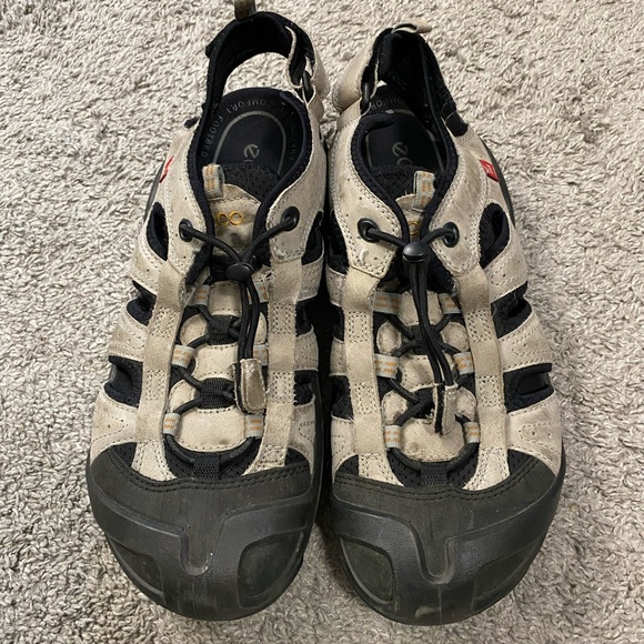 Ecco Men's Beige and Black Sandals - Picture 1 of 8